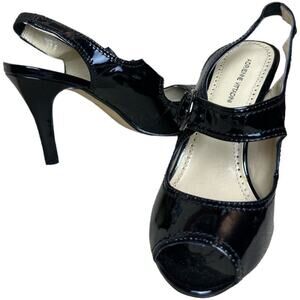 Adrienne Vittadini Black Heels Peep Toe Patent Leather Women's Size 10M NWOB